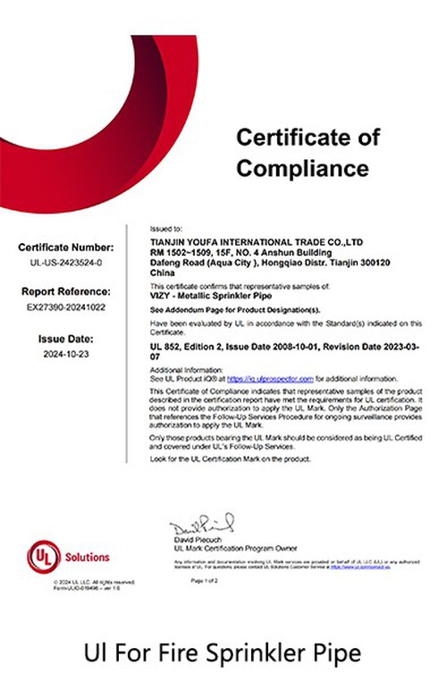 Ul For Fire Sprinkler Pipe